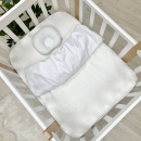 Paturica bebe din satin si material tricotat cu pilota si fundita, alb (7)